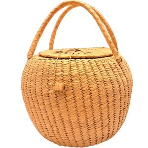 Woven large round basket with cover lid.